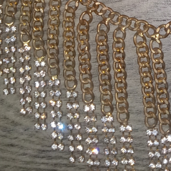 Vintage Chain Rhinestone Bib Fringe Necklace Choker - Picture 4 of 8